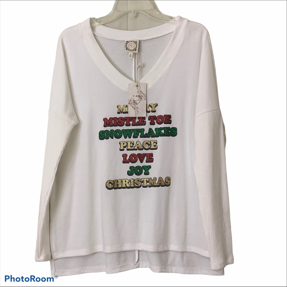 TrueSelf Sweater Holiday Christmas Glitter V-Neck - Picture 7 of 14